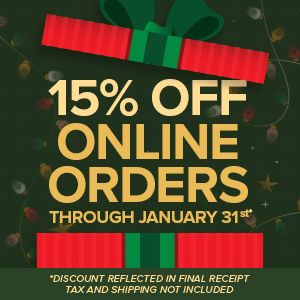 Red graphic that reads, "Online Orders Now Available" with "Shop Now" text below and a shopping cart graphic. Next to that is a group of white and black HDPE bottles including a cylinder round, bullet and boston round. They have a black lotion pump, mini trigger style fine mist sprayer and a fine mist sprayer.